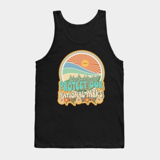 Protect our national parks retro climate call to action groovy hippie biologist Tank Top